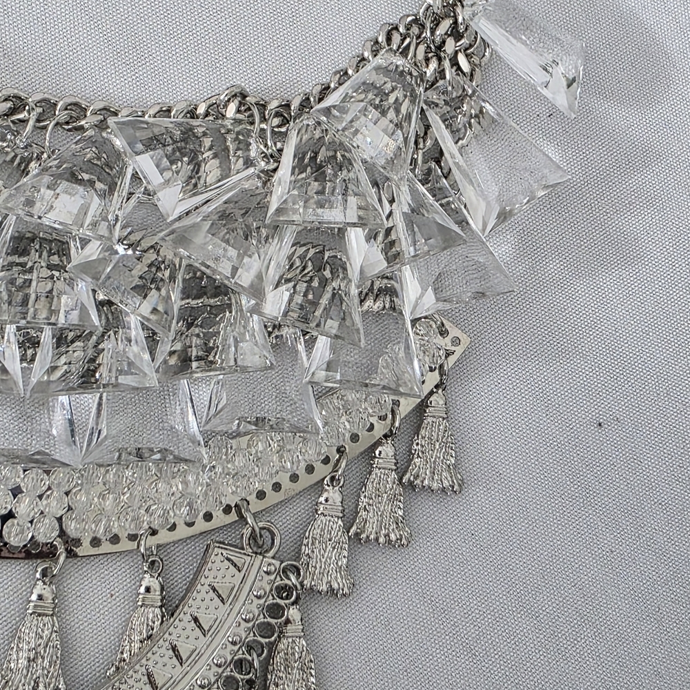 Large Statement Silver Boho Ethnic Bib Necklace A… - image 7